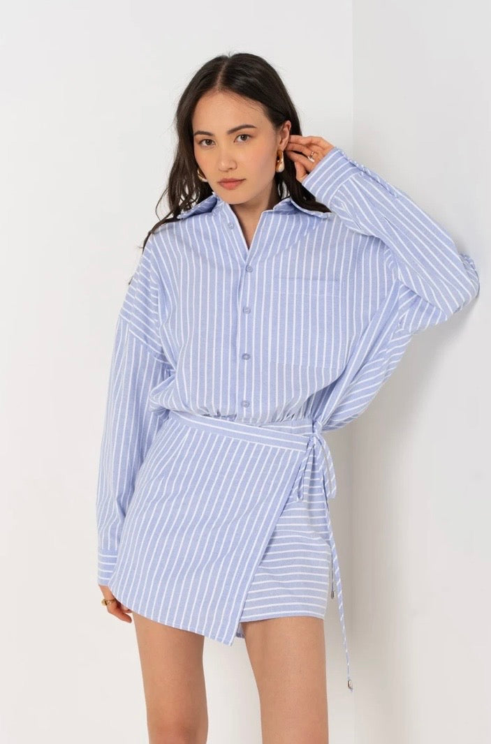 Polly Dress - White/Blue