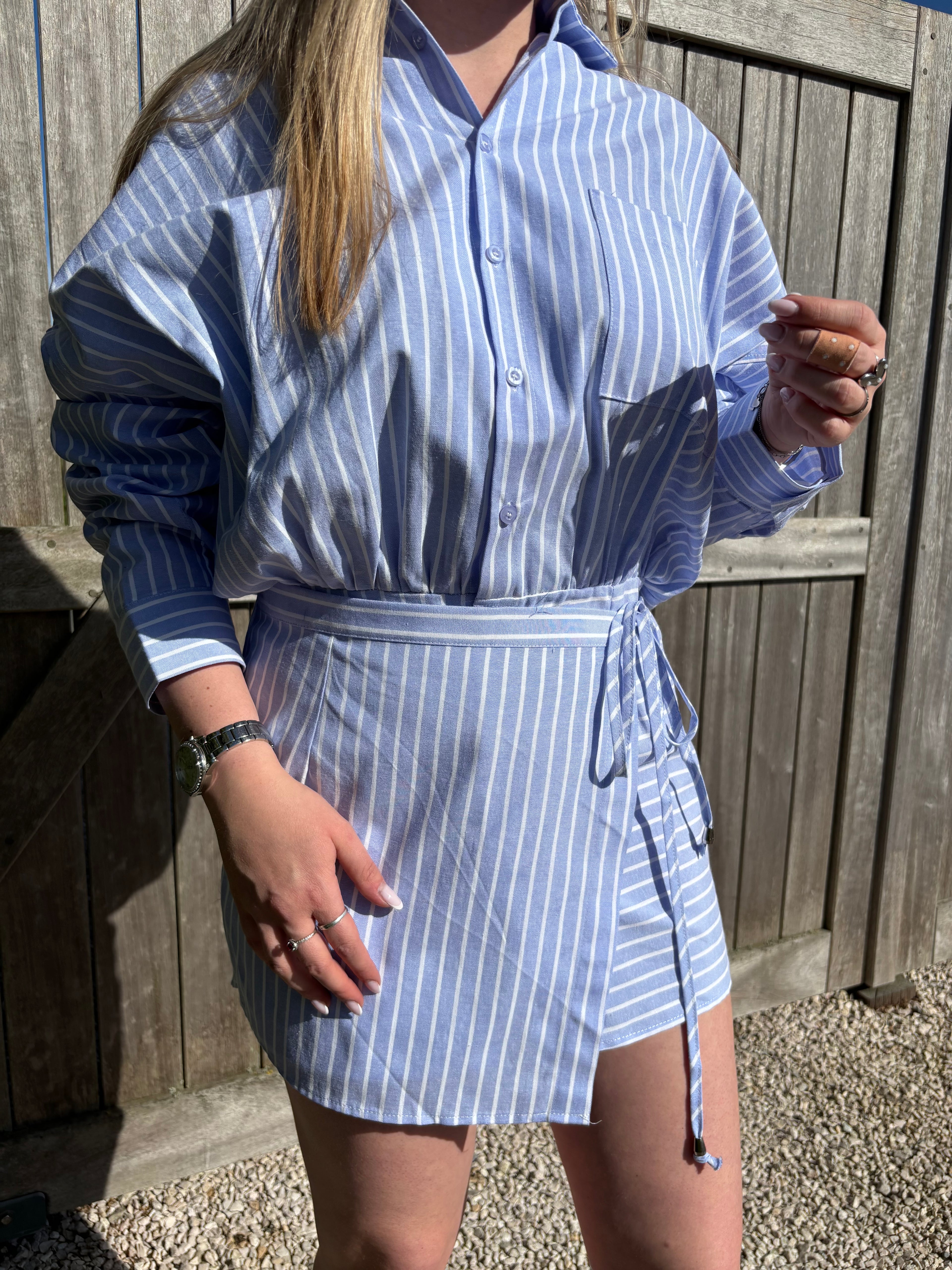 Polly Dress - White/Blue