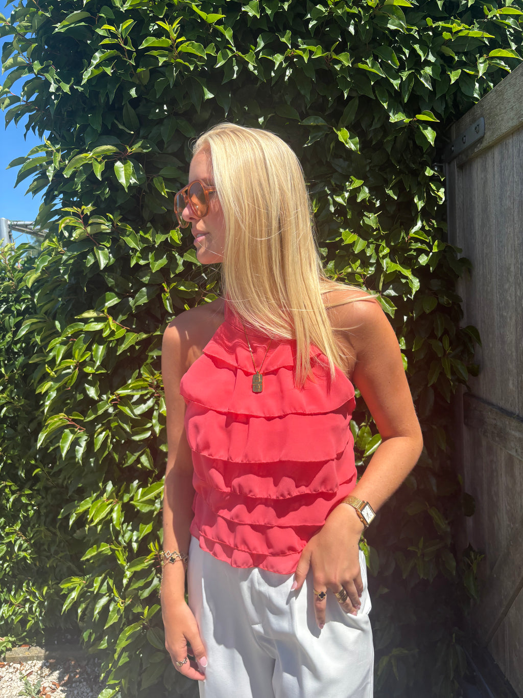 Noor Top With Ruffles - Coral