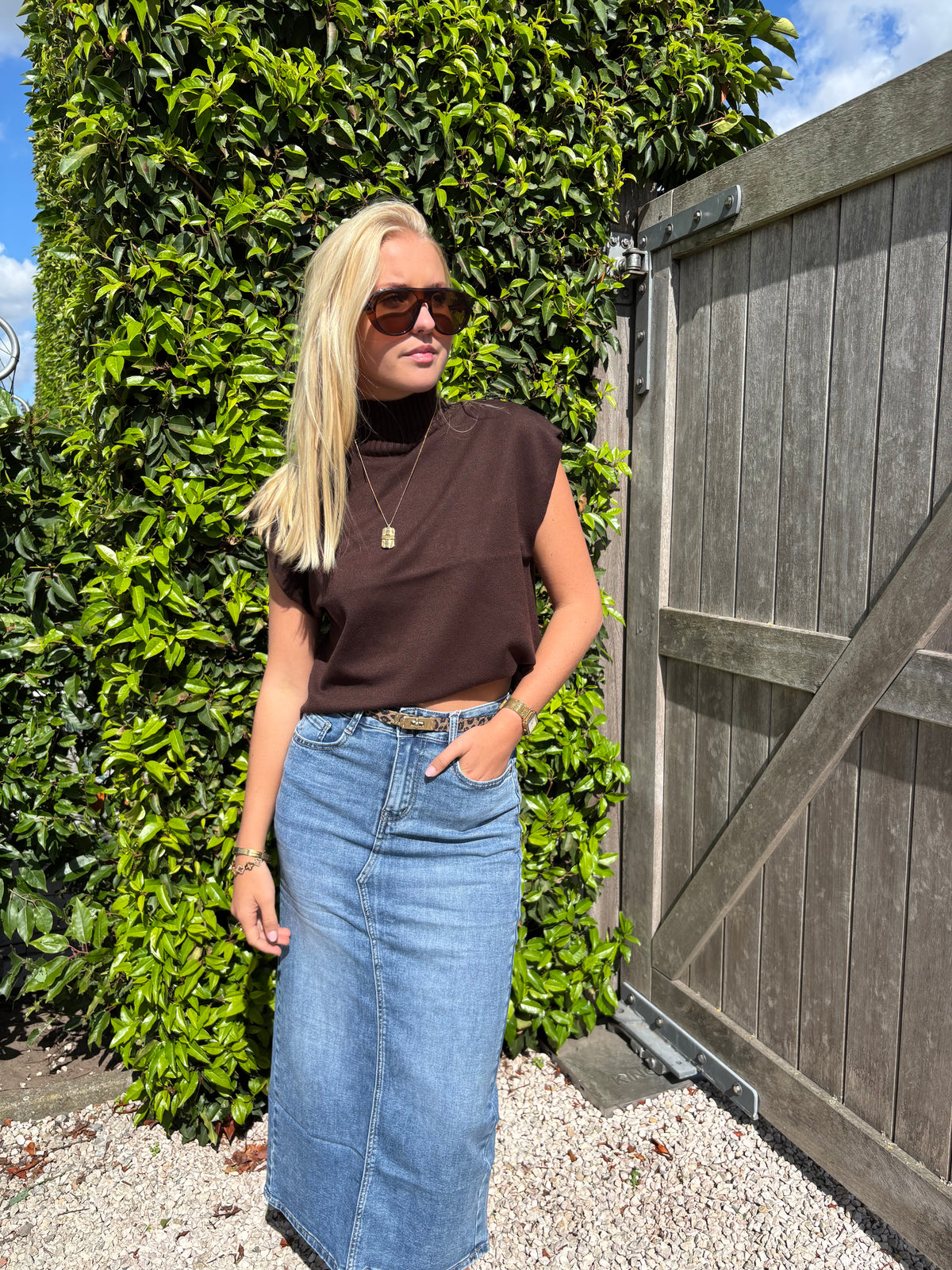 Amy Sleeveless Turtleneck Sweater - Brown