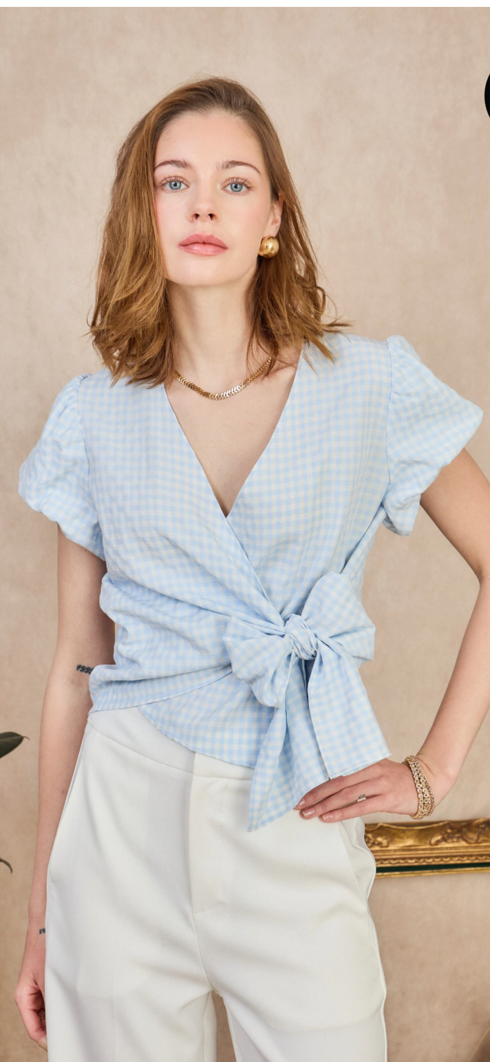 Lou Wrap Blouse - Light Blue